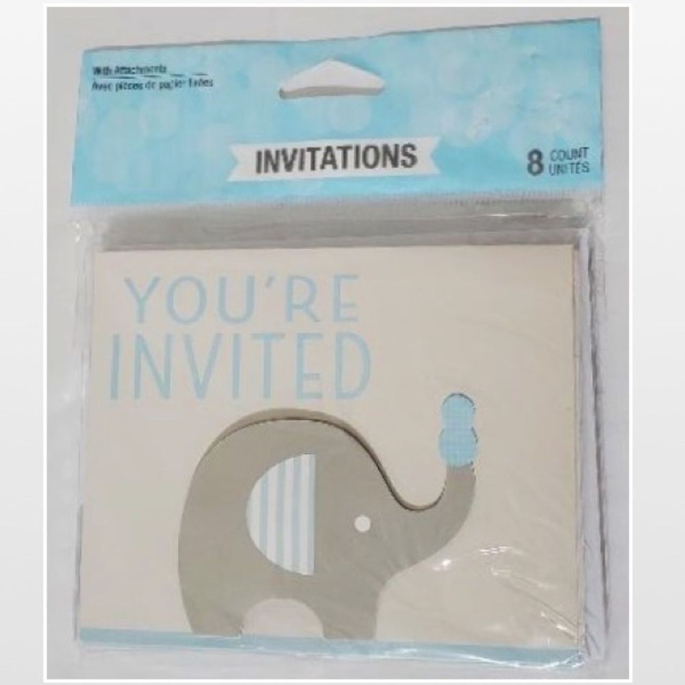 New Kid Blue Elephant Invitations Home